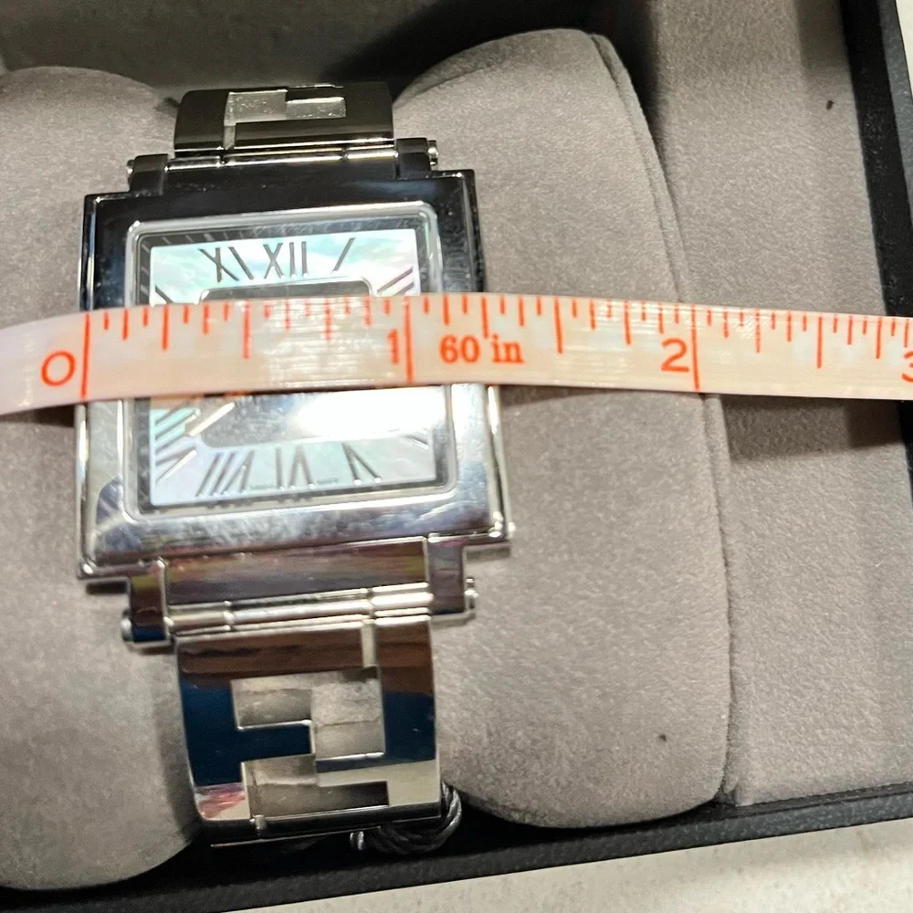 FENDI QUADRO WOMEN NIB AUTHENTIC LOGO SQUARE M.O.P. BLK STAINLESS STEEL WATCH